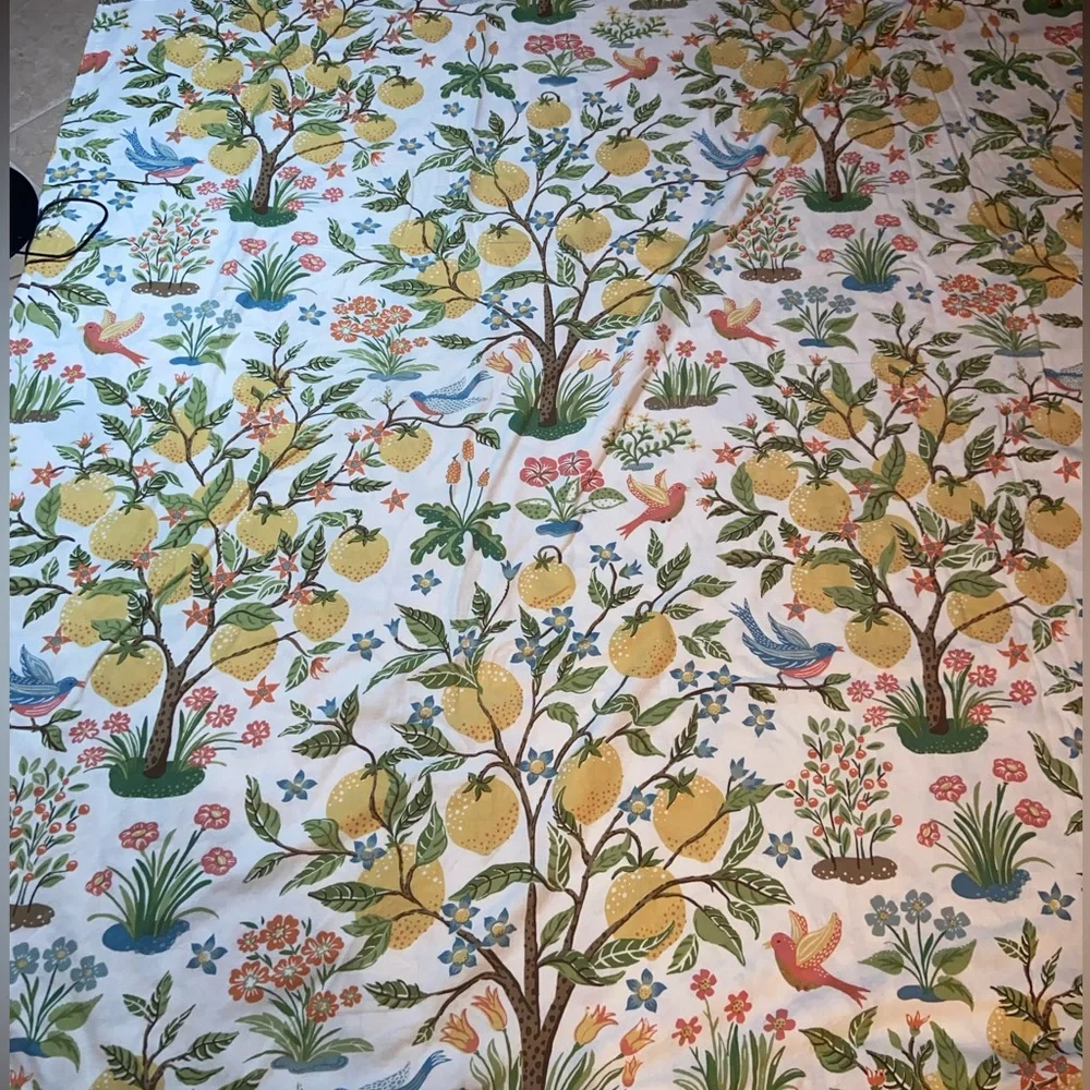 RARE Pottery Barn Jocelyn Lemons & Birds Floral Duvet Cover KING Botanical Tree
